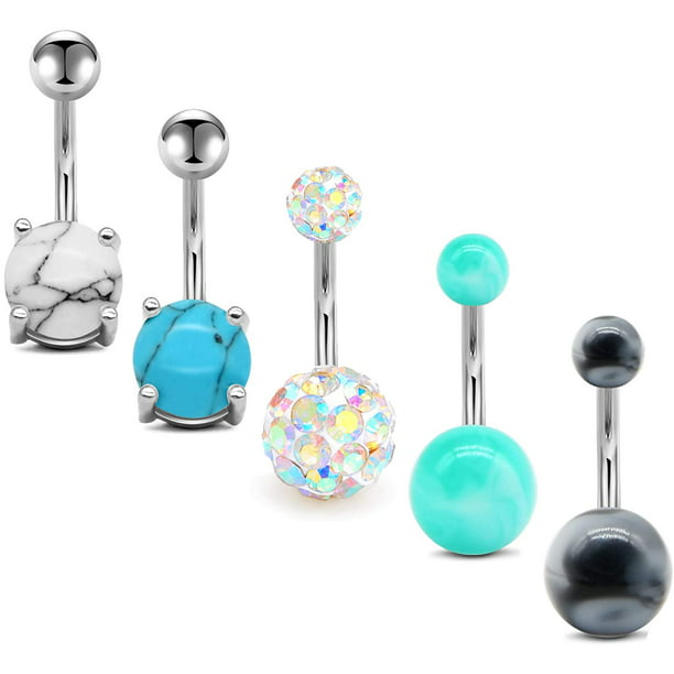 Briana Williams Belly Button Rings Surgical Steel 14G Opal CZ Navel Piercings Jewelry for Women Girls 3/8 10mm Silver Rose Gold 